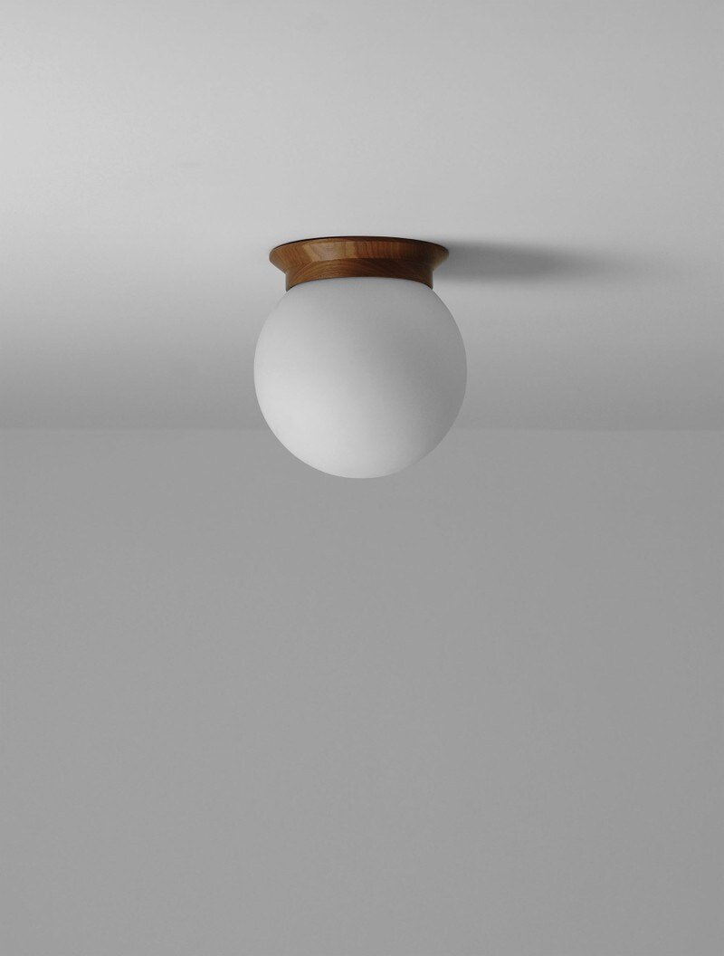 Flush Globe 08" shown in Black Walnut, Matte White Globe
